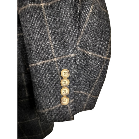 M545)Hart Schaffner Marx Two Button Brown Plaid Camel Hair Blazer 42R - Picture 4 of 10